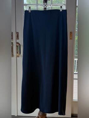 EUC SHENHE Women's Pull On Satin Maxi High Waisted A Line Fishtail Skirt